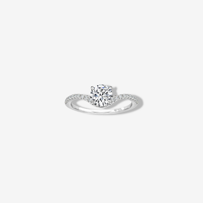Solitaire, Pave Band Engagement Ring, 3 Carat, Sterling Silver