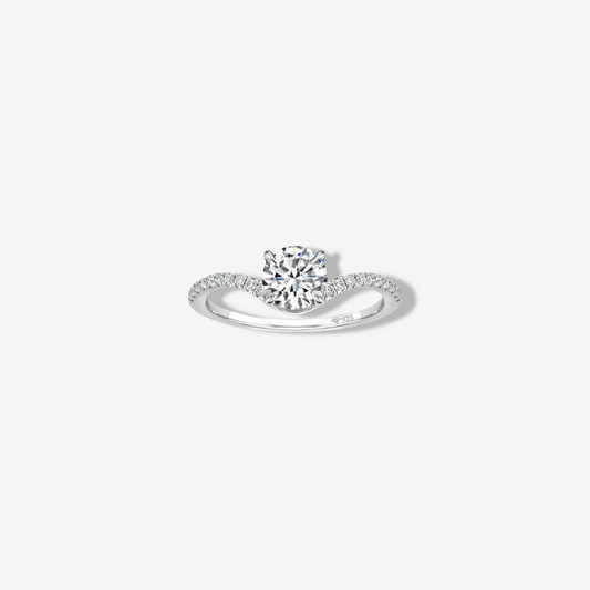 Solitaire, Pave Band Engagement Ring, 3 Carat, Sterling Silver