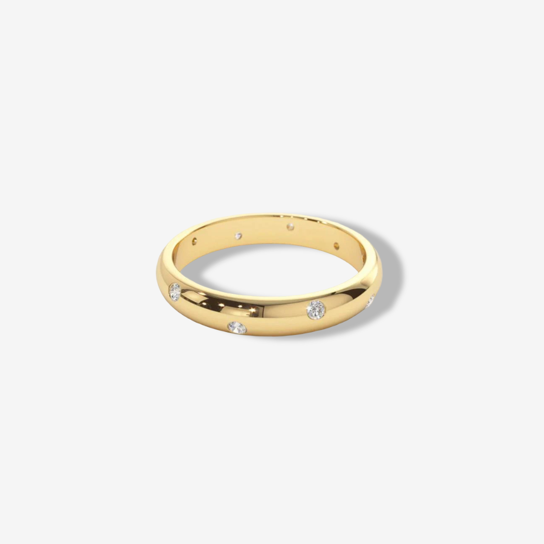 Scattered Inlay Wedding Band, Yellow Gold