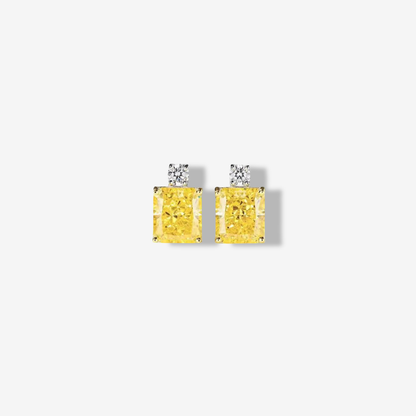 1 Carat, Princess Cut, Fancy Yellow, Sterling Silver, Studs