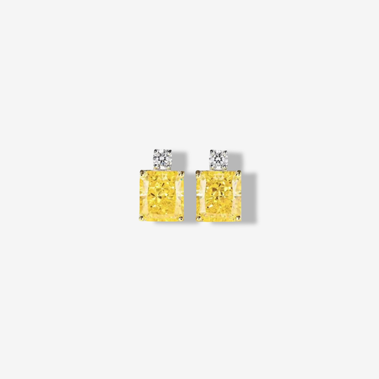 1 Carat, Princess Cut, Fancy Yellow, Sterling Silver, Studs