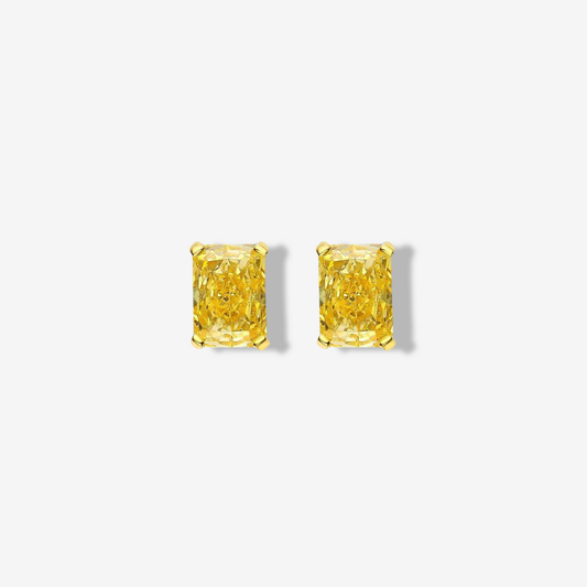1 Carat, Radiant Cut, Fancy Yellow, Sterling Silver, Studs