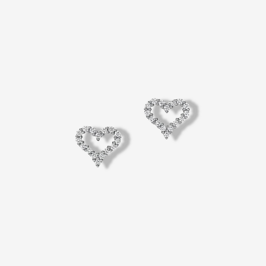 Heart Shape Silhouette, Bridal Studs, Sterling Silver
