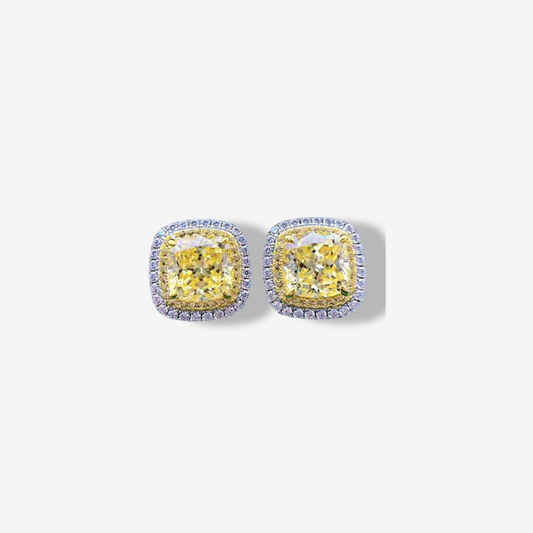 Cushion Cut, Fancy Yellow, Sterling Silver, Studs