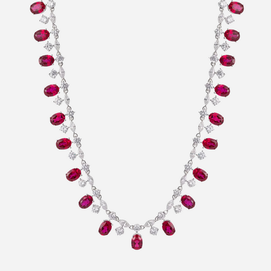 Red Ruby & Diamond Riviere Necklace