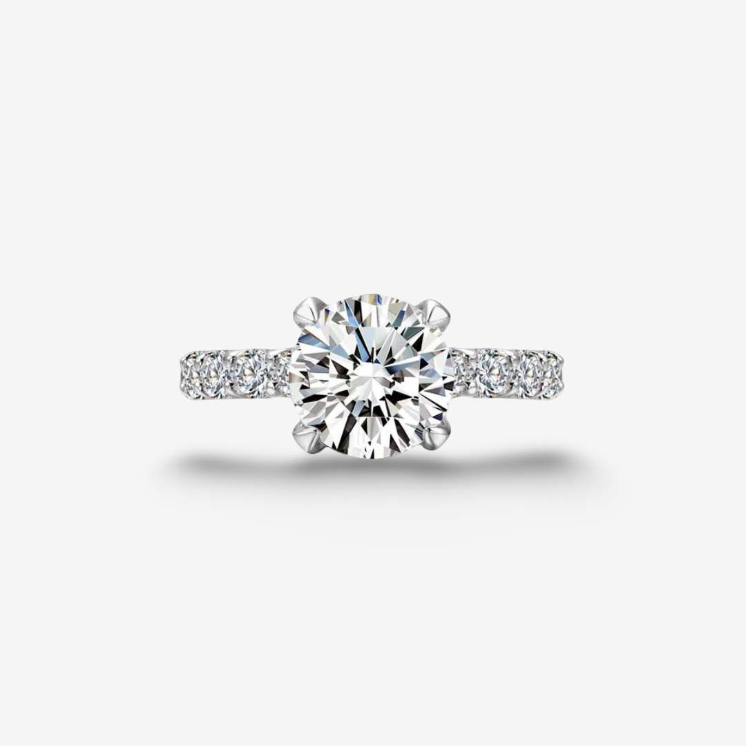 Round Cut Engagement Ring, 3 Carats, Sterling Silver