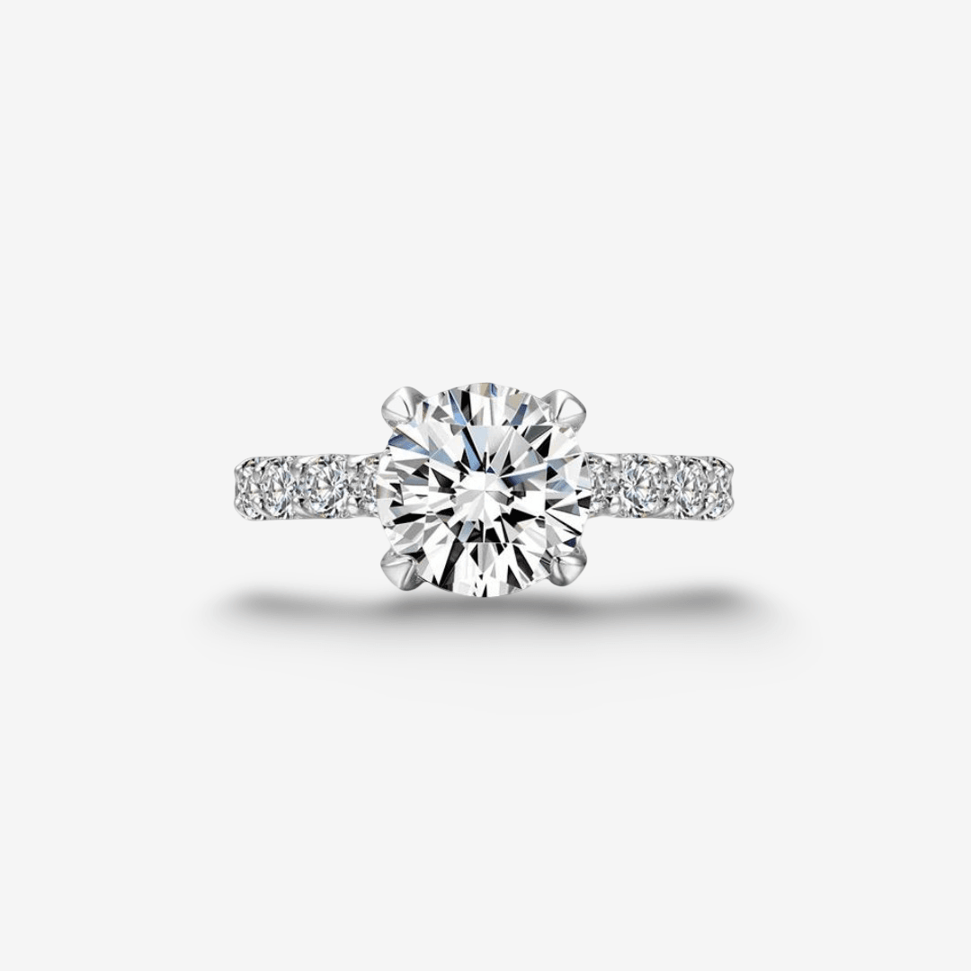 Round Cut Engagement Ring, 3 Carats, Sterling Silver - MargalitRings