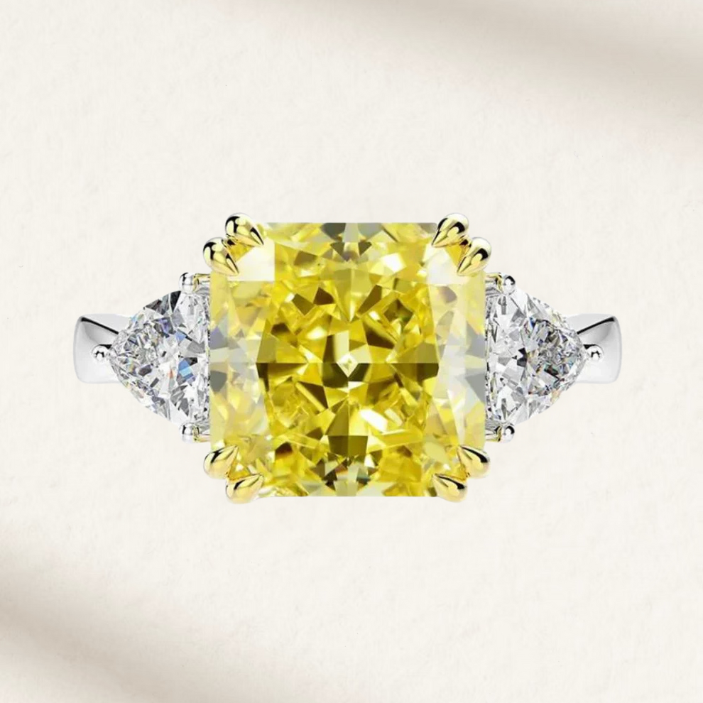 9.52 Carat, Fancy Yellow, Princess Cut, Cocktail Ring