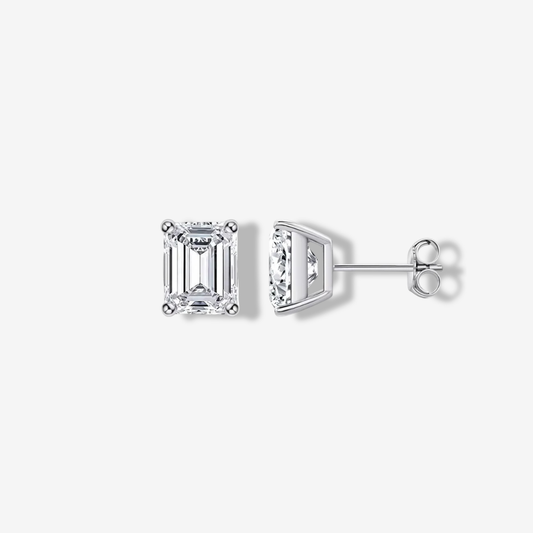 Emerald Cut, Sterling Silver, Wedding Day Studs