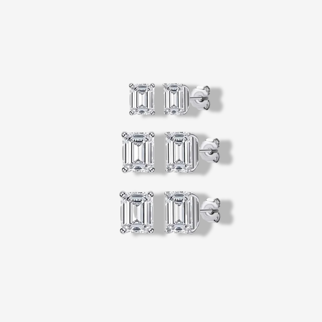 Emerald Cut, Gold, Wedding Day Studs