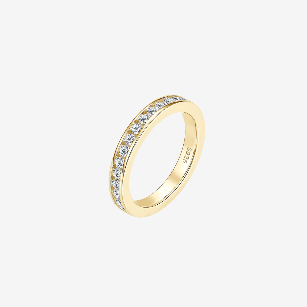 Channel Set Eternity Ring in Yellow Gold Lab Made Stones