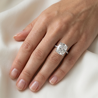 Cushion Cut Engagement Ring, 6 Carats, Hidden Halo, Yellow Gold