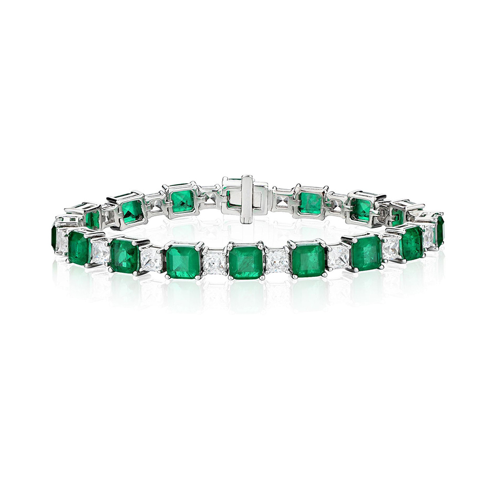 emerald green and diamond wedding day bracelet, wedding jewellery 