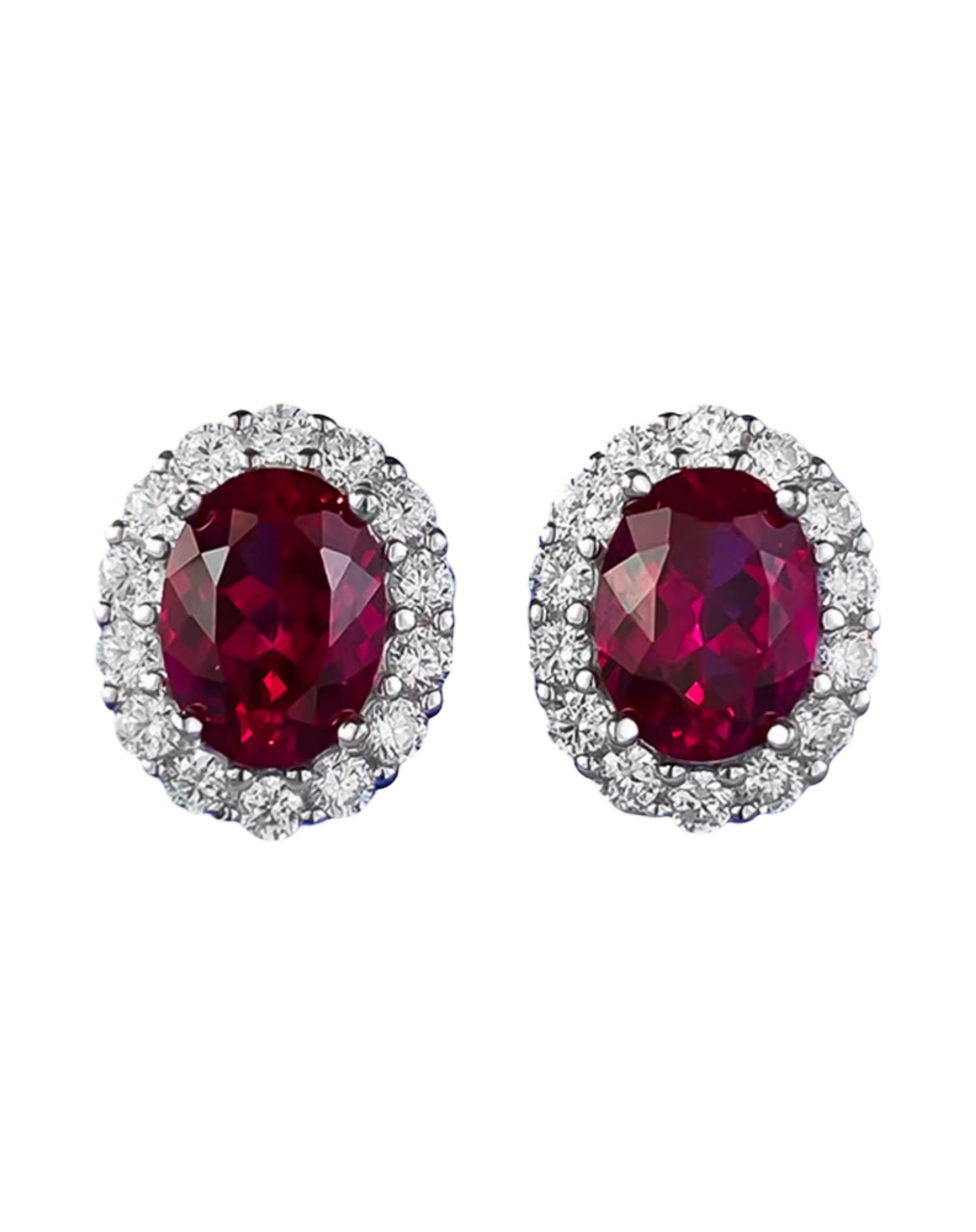 Oval Ruby Halo Stud Earrings – Sterling Silver