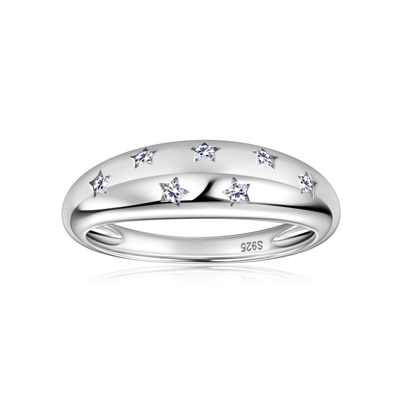 Our scattered diamond star shape inlay ring makes a unique statement ring, perfect for stacking. sterling silver