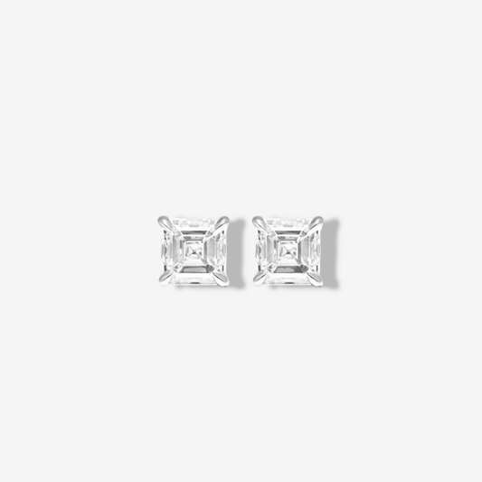 Asscher Cut Diamond Studs, Sterling Silver, 2 Carat - MargalitRings
