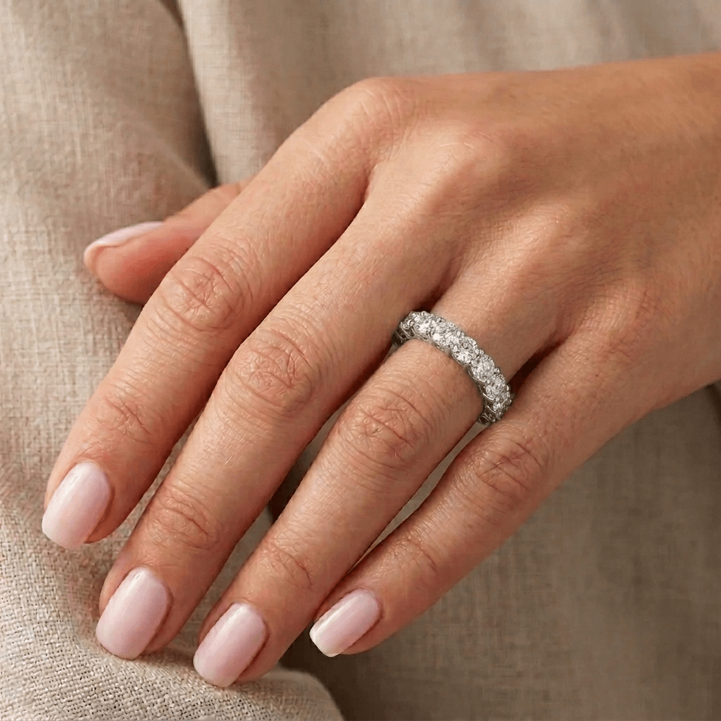Classic Eternity Ring, Moissanite, Yellow Gold Band - MargalitRings