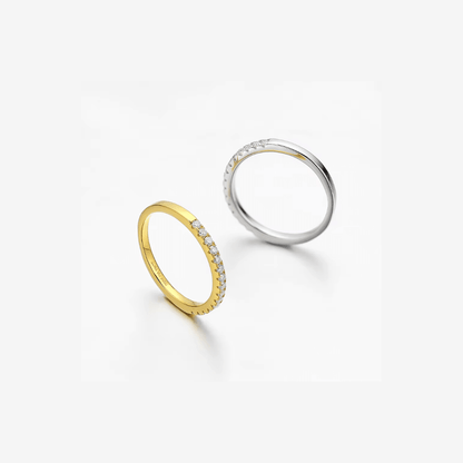 Classic Eternity Ring, Moissanite, Yellow Gold Half Band - MargalitRings
