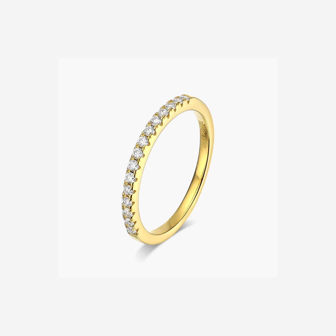 Classic Eternity Ring, Moissanite, Yellow Gold Half Band - MargalitRings