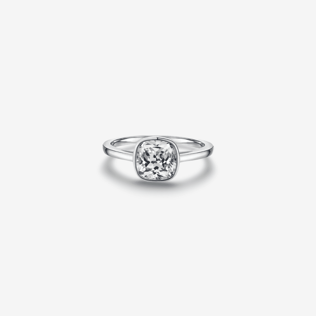 Cushion Cut, Bezel Set, Engagement Ring, 2 Carats, Sterling Silver - MargalitRings