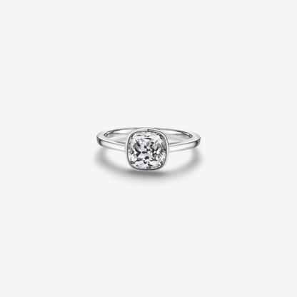 Cushion Cut, Bezel Set, Engagement Ring, 2 Carats, Sterling Silver - MargalitRings