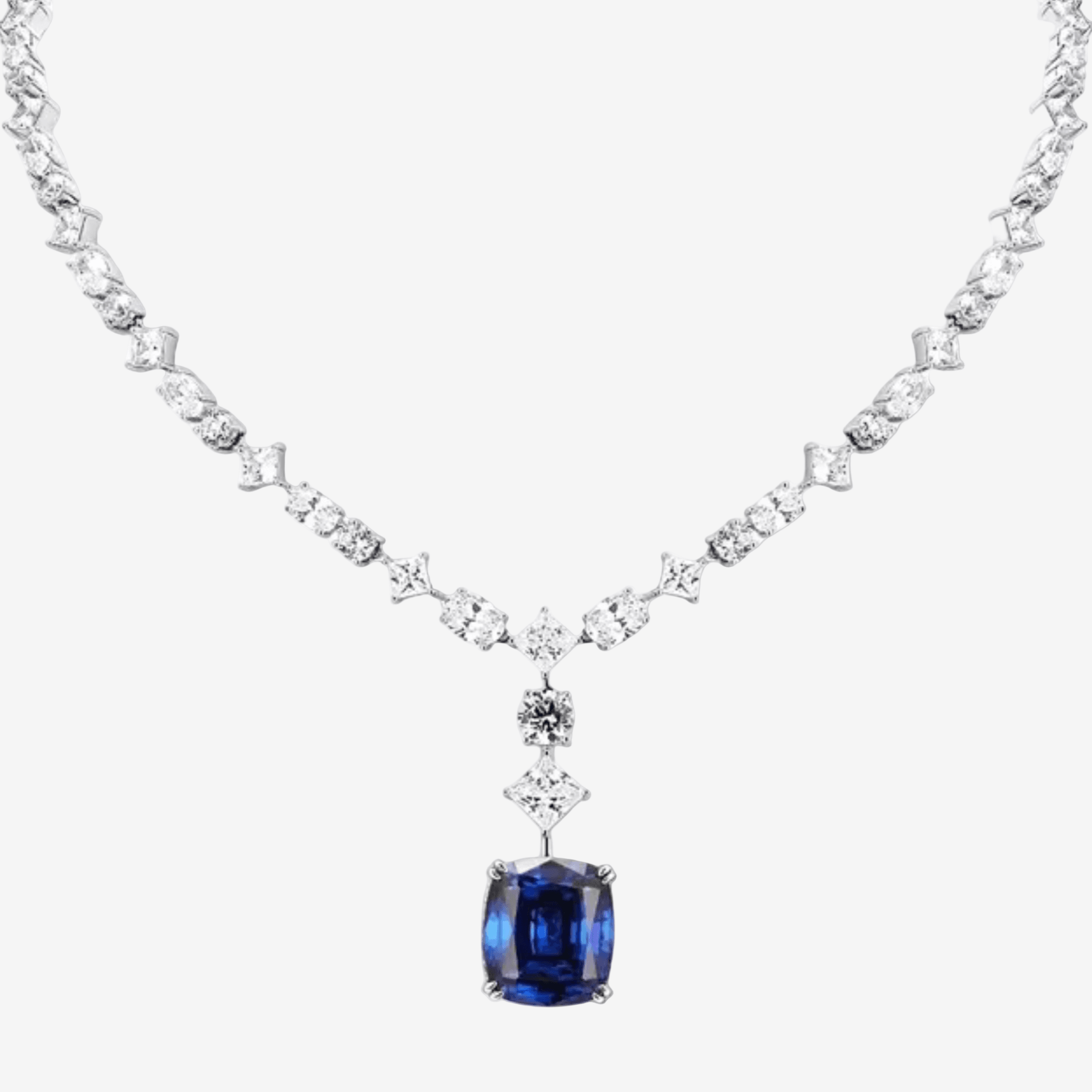 Cushion Cut Blue Sapphire Pendant - MargalitRings