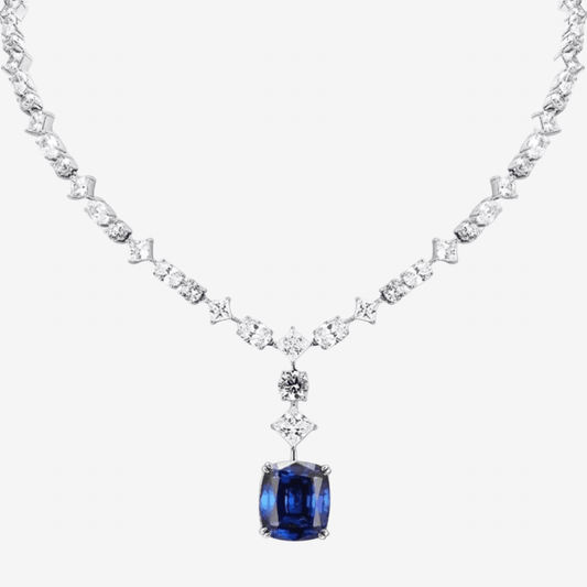 Cushion Cut Blue Sapphire Pendant - MargalitRings