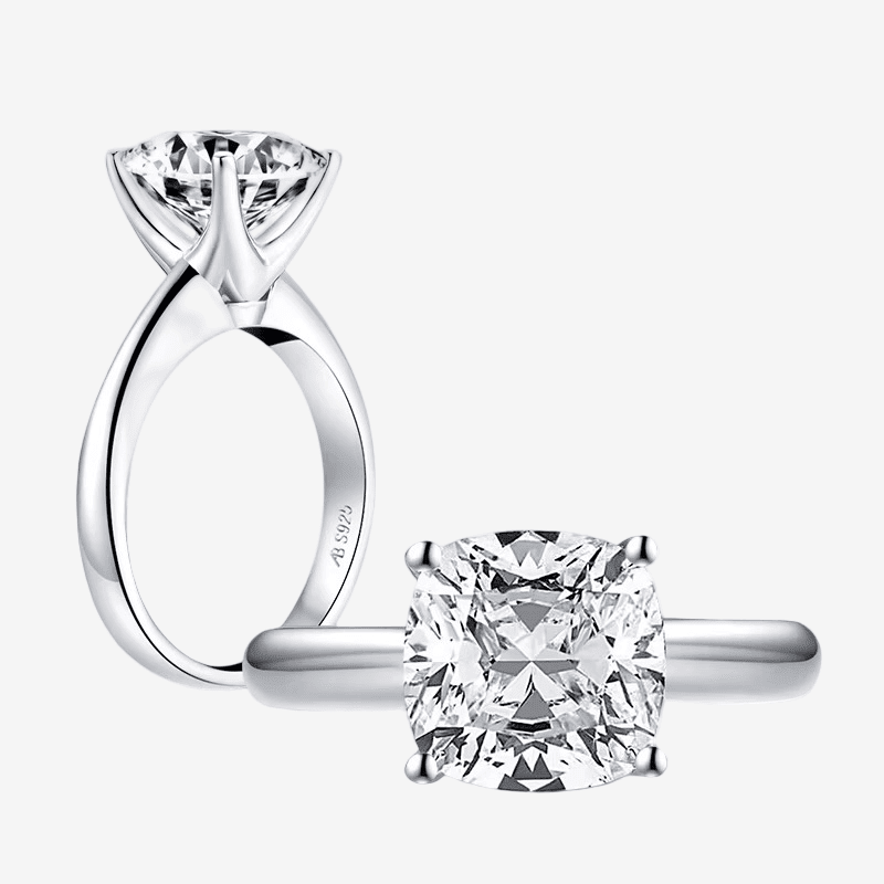 Cushion Cut Engagement Ring, 3 Carats, Sterling Silver - MargalitRings