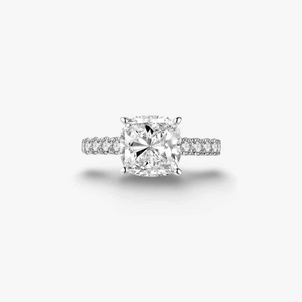 Cushion Cut Engagement Ring, 5 Carats, Halo, Silver - MargalitRings