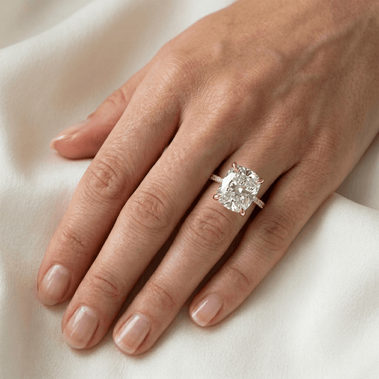 Cushion Cut Engagement Ring, 6 Carats, Hidden Halo, Yellow Gold - MargalitRings