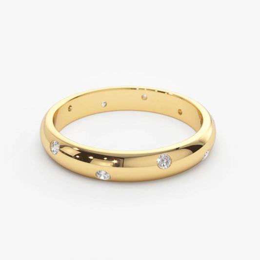 Our scattered diamond inlay ring makes an exceptional and unique wedding band, yellow gold