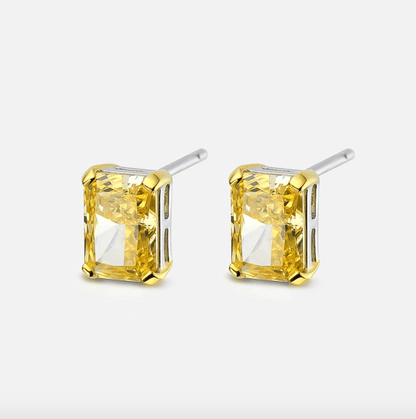 Fancy Yellow Diamond, Studs, 1 Carat, Radiant Cut - MargalitRings