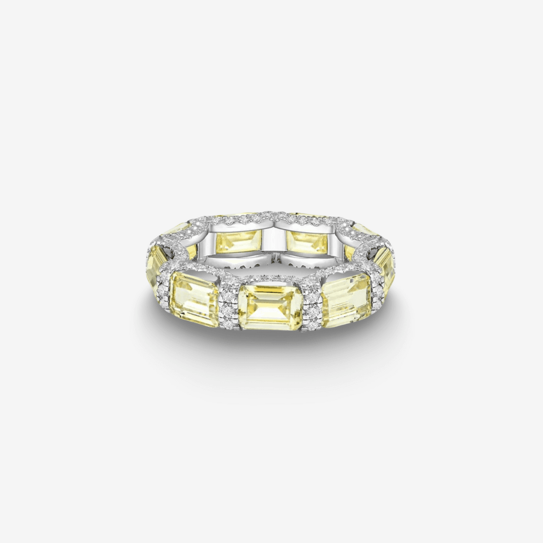 Fancy Yellow, Emerald Cut, Eternity band - MargalitRings