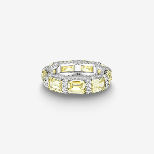 Fancy Yellow, Emerald Cut, Eternity band - MargalitRings