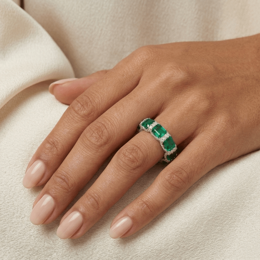 Fancy Yellow, Emerald Cut, Eternity band - MargalitRings