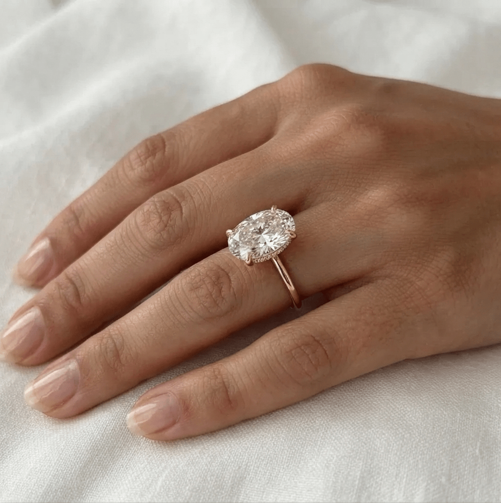 Hailey Bieber Engagement Ring, Oval Cut Ring, 6 Carats, 18K Gold - MargalitRings