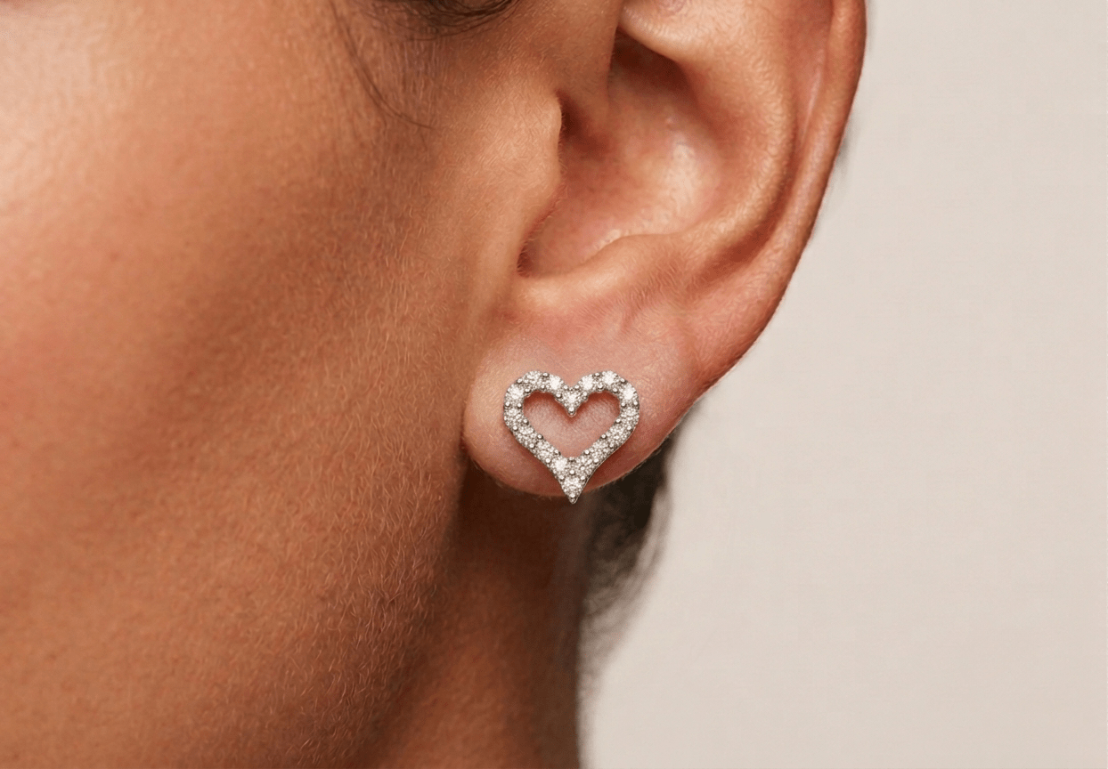 Heart Shape Silhouette, Bridal Studs, Sterling Silver - MargalitRings