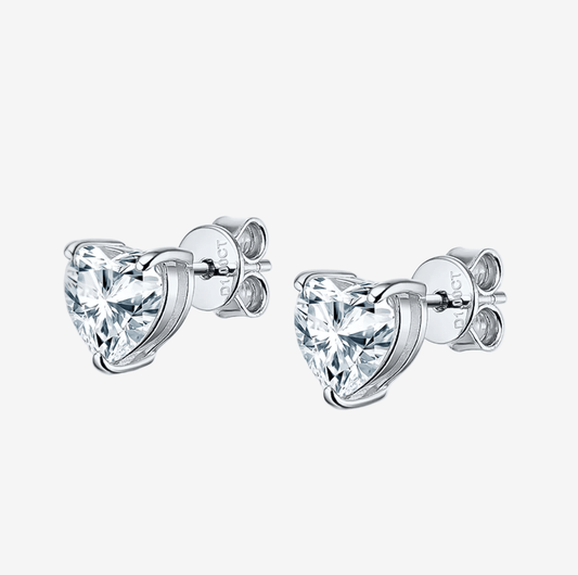 Heart Shape Sterling Silver, Bridal Studs, 1 Carat - MargalitRings