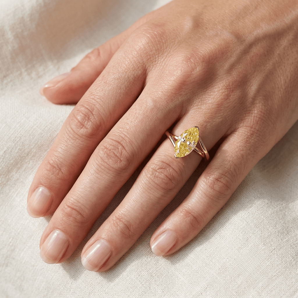 Marquise Cut Engagement Ring, 3 Carats, Yellow Gold - MargalitRings