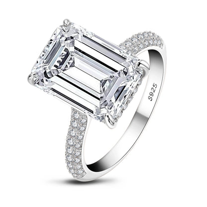 6 carat emerald cut engagement ring, pave band, diamond simulant engagement rings by margalit rings sterling silver