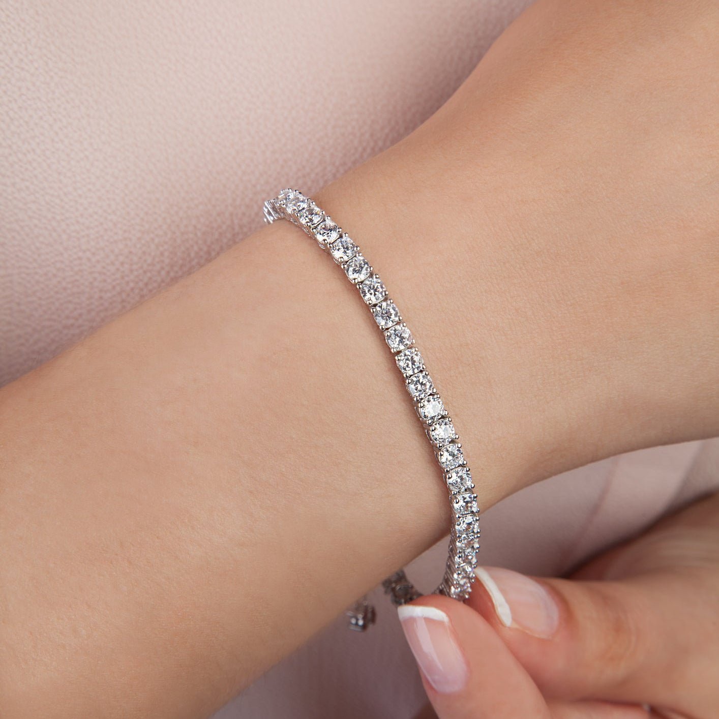 Moissanite Round, Tennis Bracelet, Sterling Silver - MargalitRings