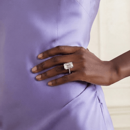 Nada Kumani Emerald Cut Engagement Ring, Pave, Sterling Silver, 6 Carats - MargalitRings