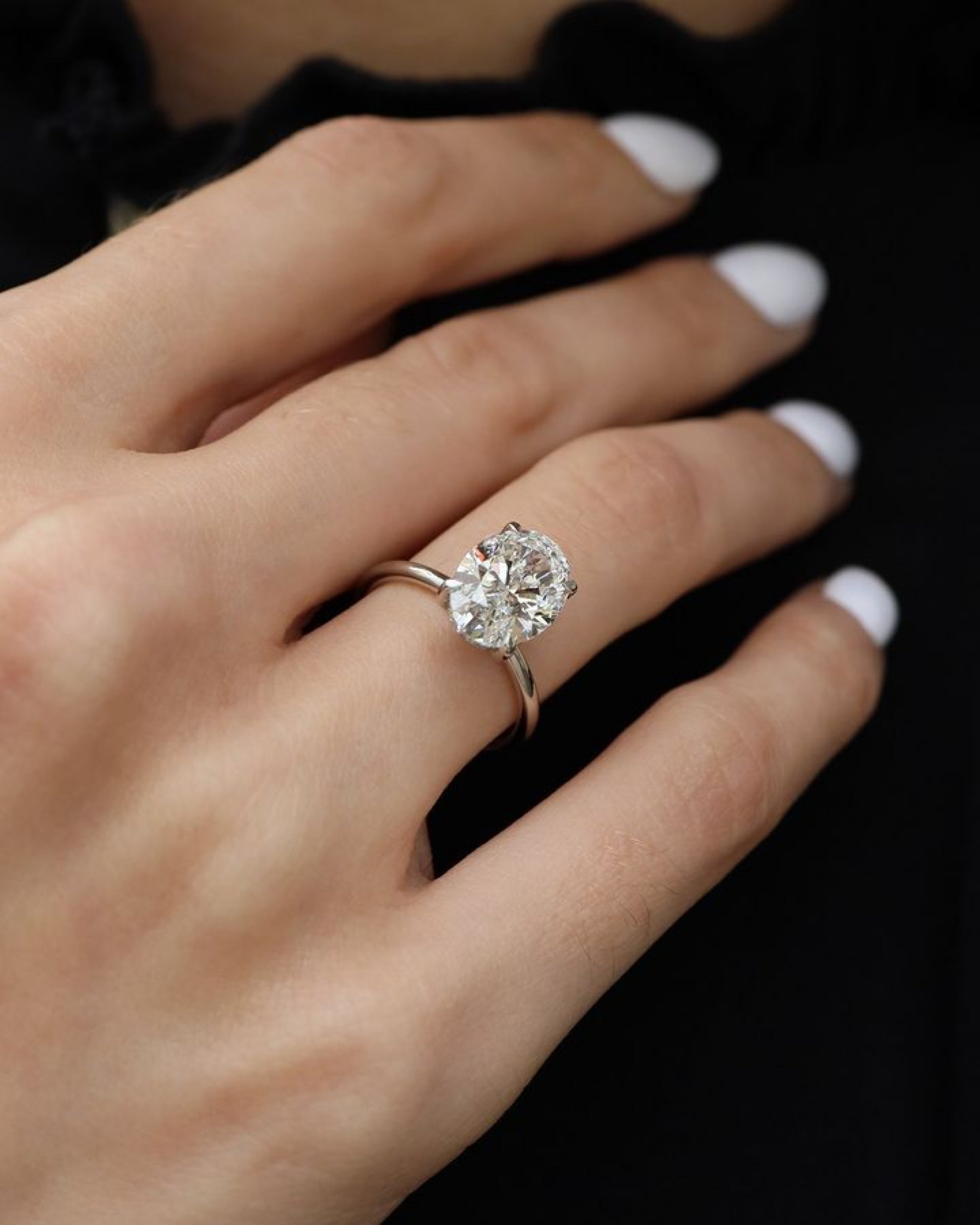 Kourtney Kardashian-inspired 6 Carat oval cut engagement ring with brilliant white lab-created gemstone, prong set in sterling silver