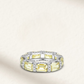 Stackable colored diamond eternity bands with emerald cut and micro pave stones, available in five vibrant colors, u-prong setting, perfect for layering Yellow