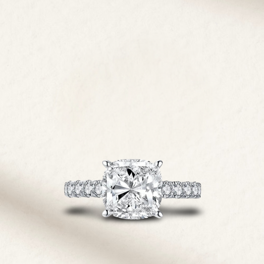 Cushion Cut Engagement Ring, 5 Carats, Halo, Silver