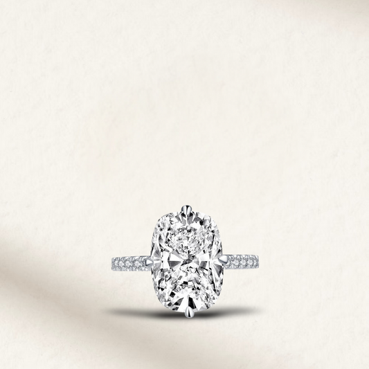 6 Carat cushion cut white brilliant engagement ring with lab-created gemstone set in 925 sterling silver – perfect for bridal or promise ring.