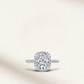 4 Carat cushion cut white brilliant engagement ring with sparkling micro pave halo set in sterling silver, perfect for engagements and special occasions