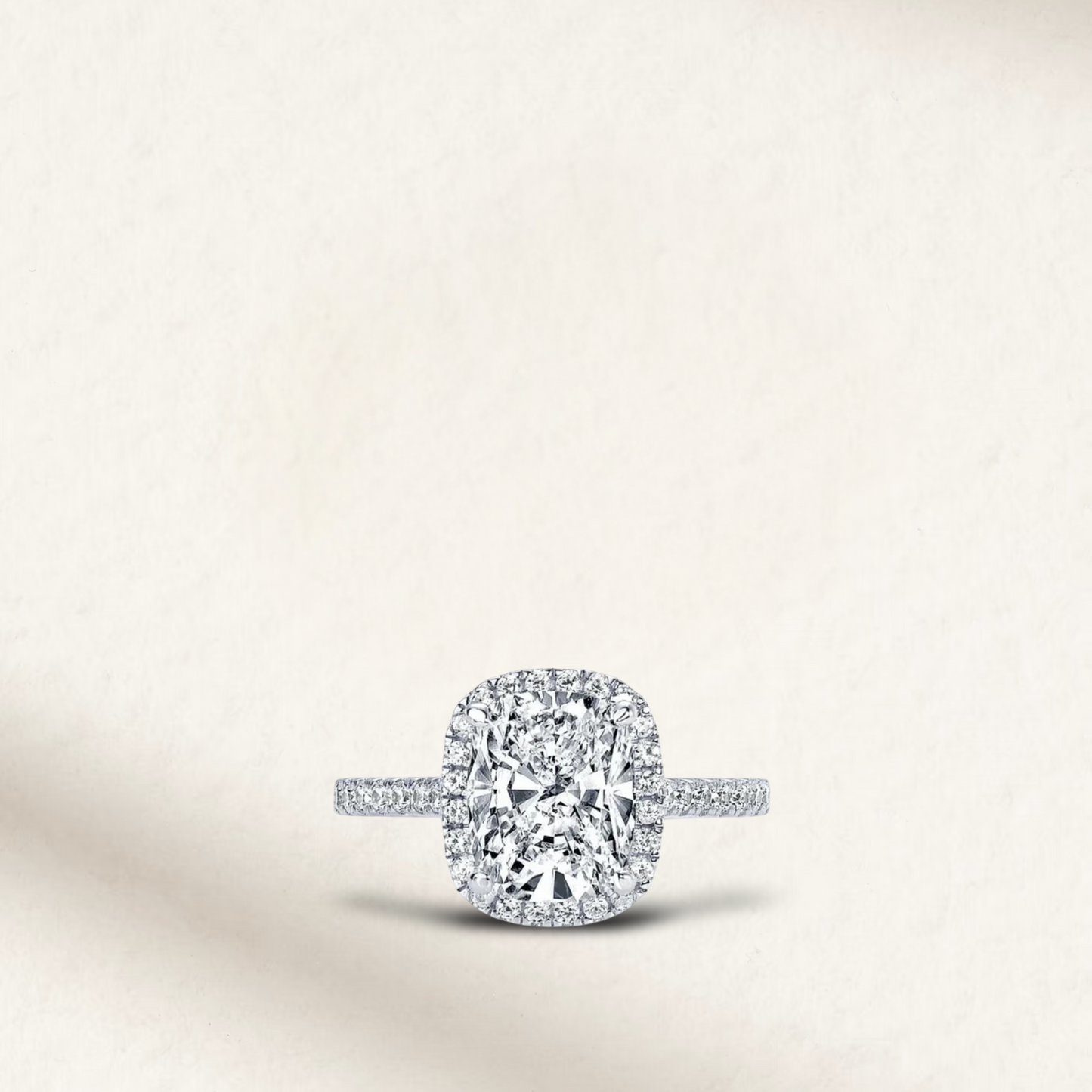 4 Carat cushion cut white brilliant engagement ring with sparkling micro pave halo set in sterling silver, perfect for engagements and special occasions