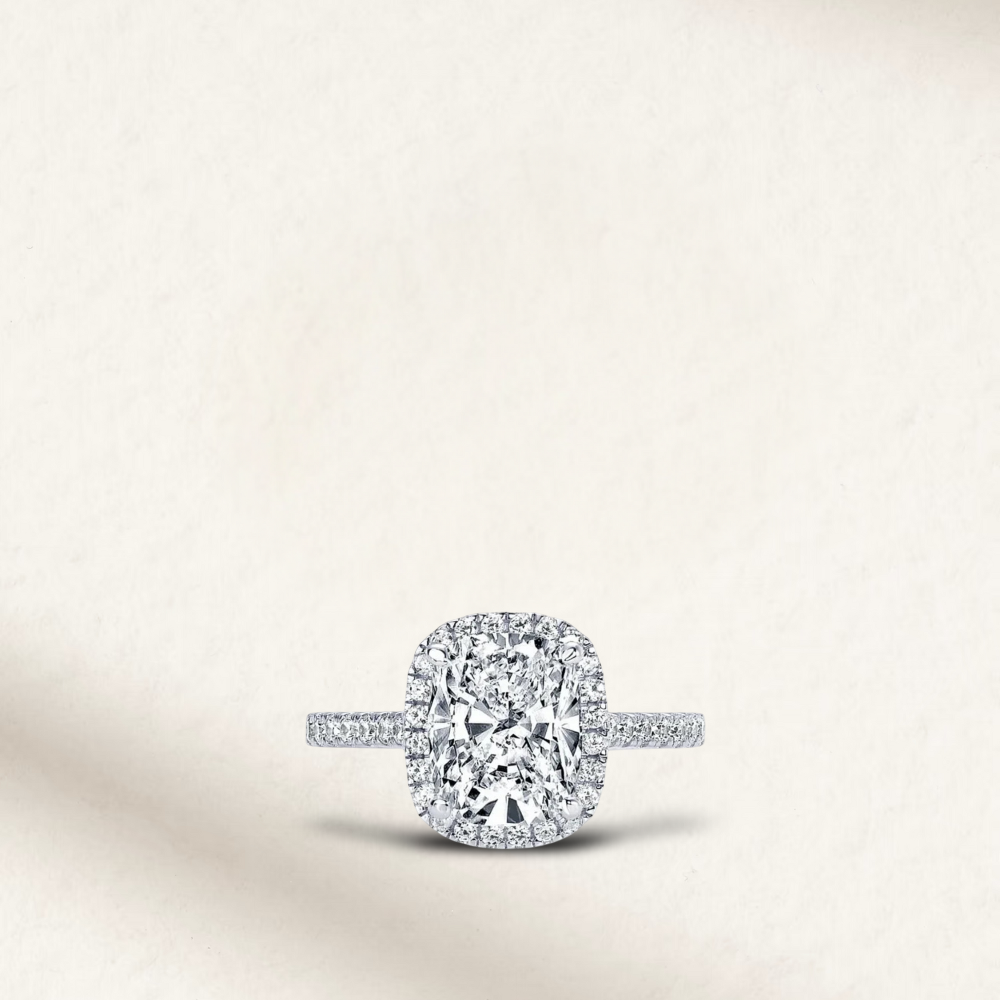 4 Carat cushion cut white brilliant engagement ring with sparkling micro pave halo set in sterling silver, perfect for engagements and special occasions