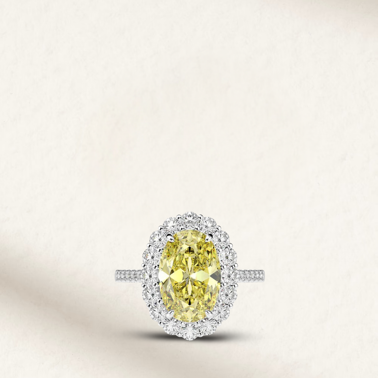 Yellow:
5 Carat oval cut yellow cocktail ring for her, set in sterling silver